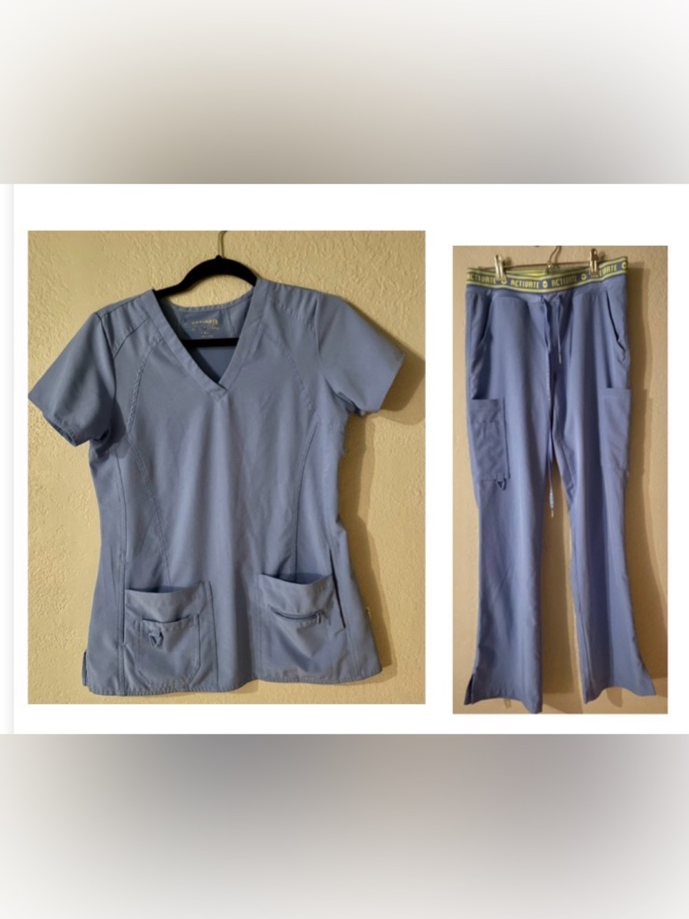 Med Couture Activate Women’s Light Blue V-Neck Scrub Top and pants set